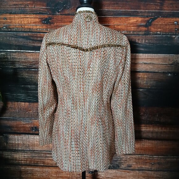 Etcetera Coat Jacket Size 8 Unique Woven Tweed Fringe Full Zip Pockets Lined - Picture 4 of 11